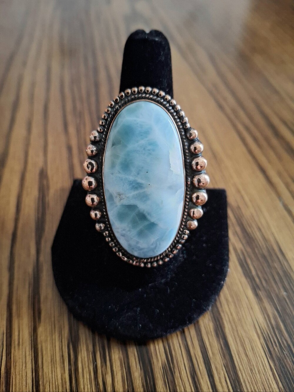 Larimar Statement Ring Large Oval Natural Stone On Copper Adjustable 6-12